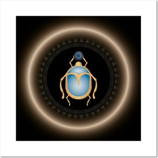 Ancient Egypt Scarab Carrying Handmade Lotus Flower OM Symbol. Posters and Art